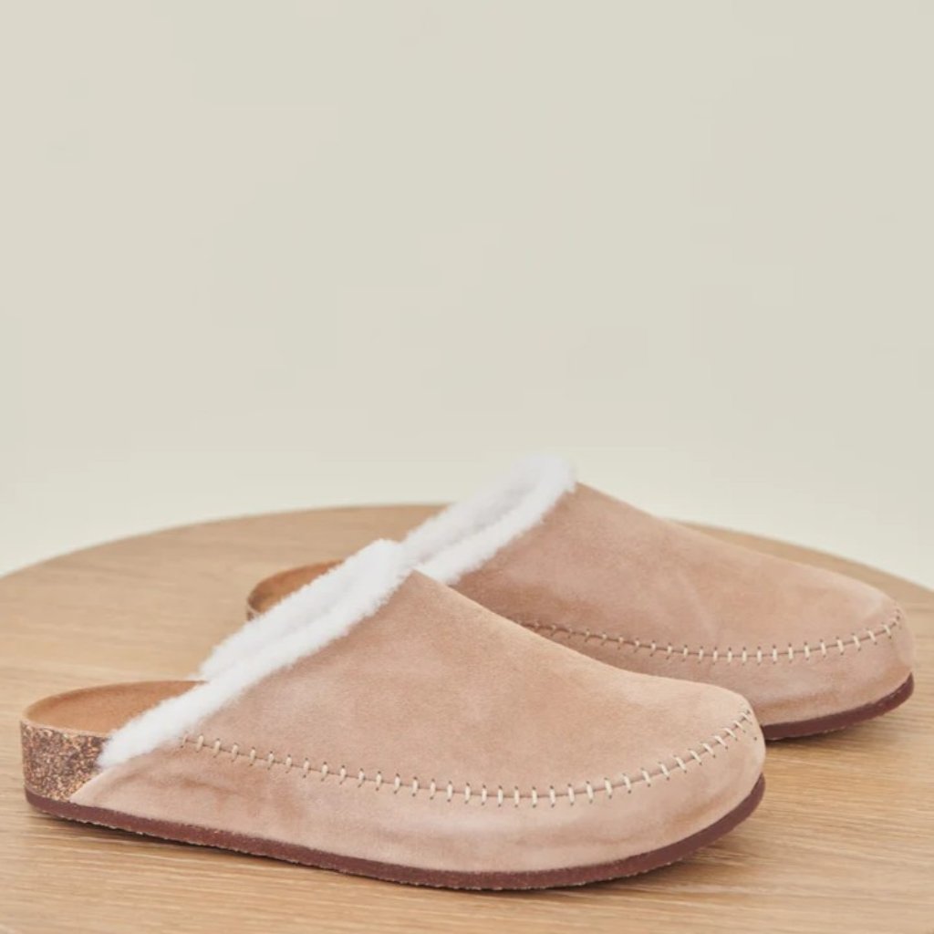 Jenni Kayne Shearling-Lined Moc Clogs In Natural - Size 38